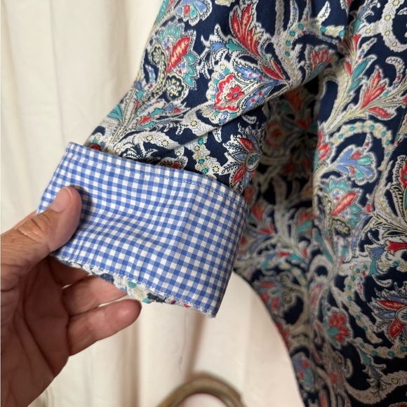 Ralph Lauren Chaps 2X Artsy Mixed up Paisley NO IRON Contrast Cuff L/S Blouse - Picture 3 of 7